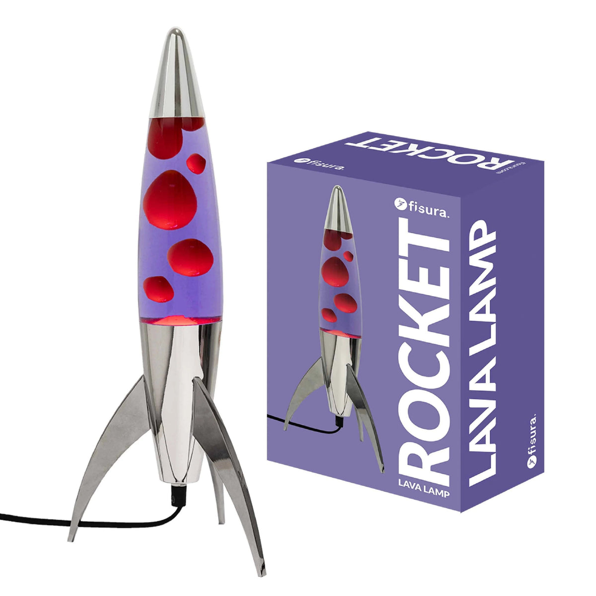 Lavalampe Rocket – Silber · Violette Lava · Retro · 45 cm | Fisura