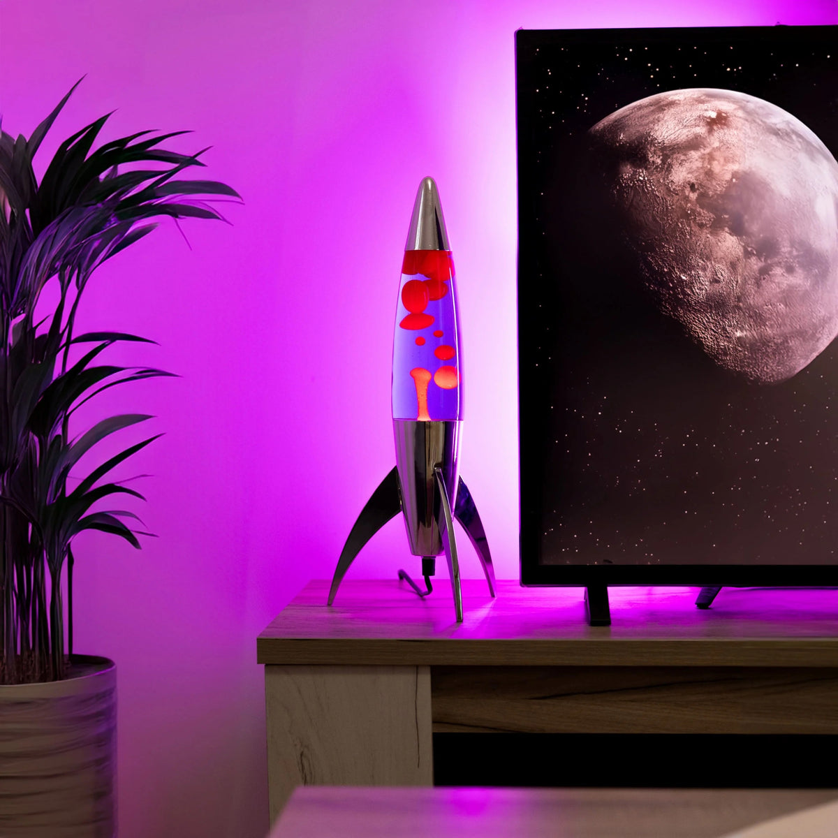 Lavalampe Rocket – Silber · Violette Lava · Retro · 45 cm | Fisura