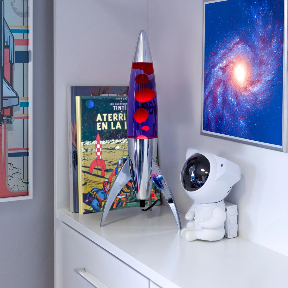 Lavalampe Rocket – Silber · Violette Lava · Retro · 45 cm | Fisura