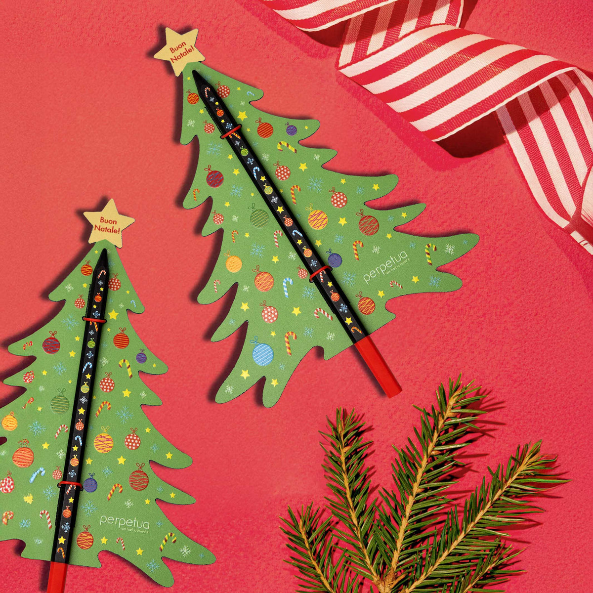 CHRISTMAS TREE PENCIL - Black pencil made from recycled graphite with Christmas icon print | perpetua