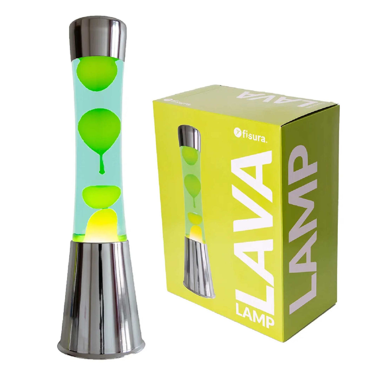 Lavalampe Tower – Chrom · Grüne Lava · Retro · 39,5 cm | Fisura