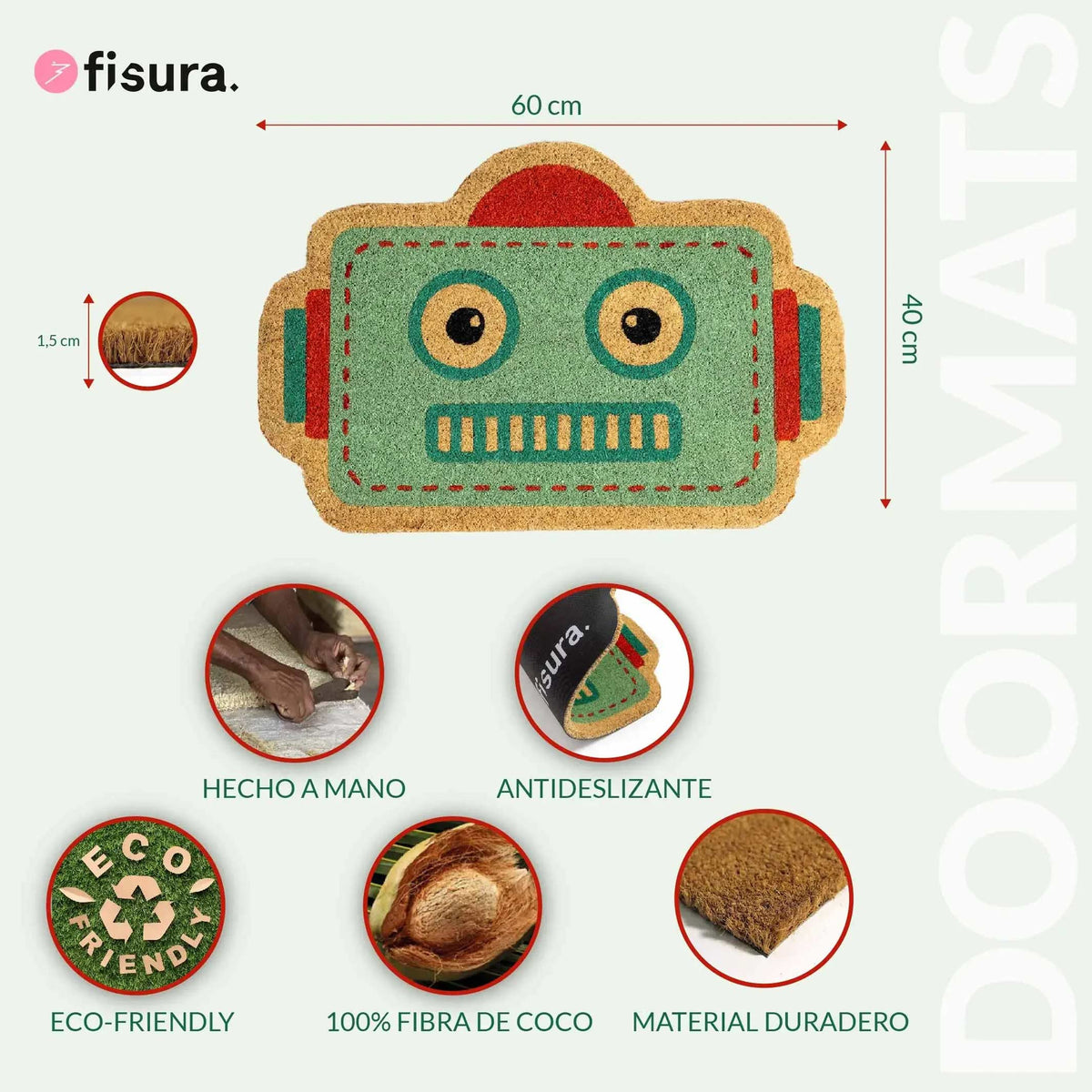 Fußmatte Roboter – Hellblau · Kinder-Motiv · 60×40 cm | Fisura