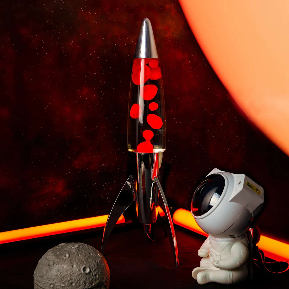 Lavalampe Rocket – Silber · Rote Lava · Retro · 45 cm | Fisura
