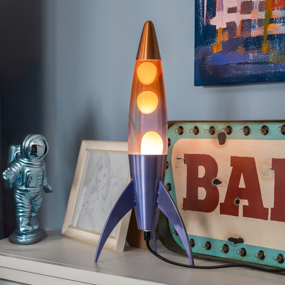 Lava Lamp Rocket – Blue Gradient · Retro · 45 cm | Fisura