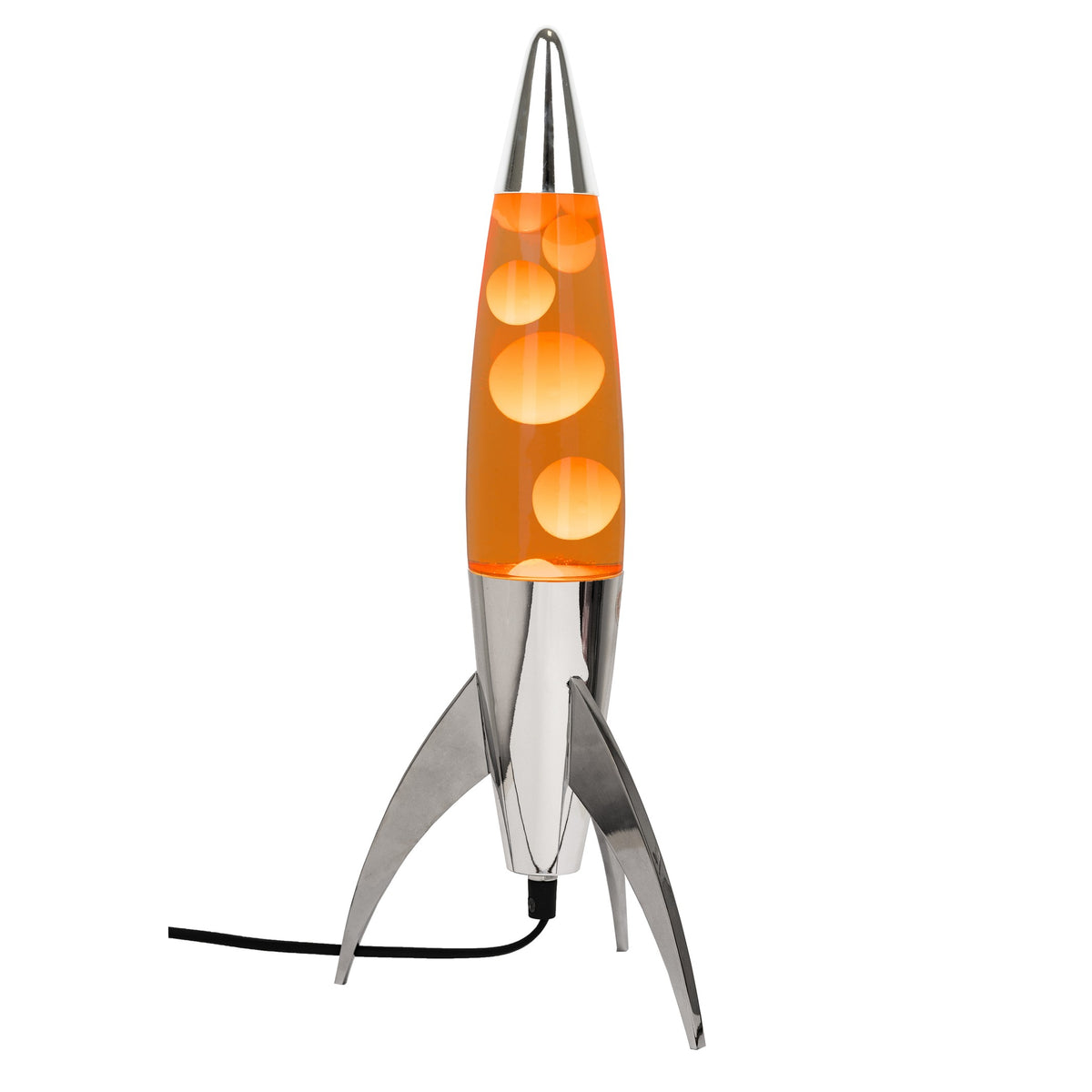 Lavalampe Rocket – Silber · Orange Lava · 45 cm | Fisura