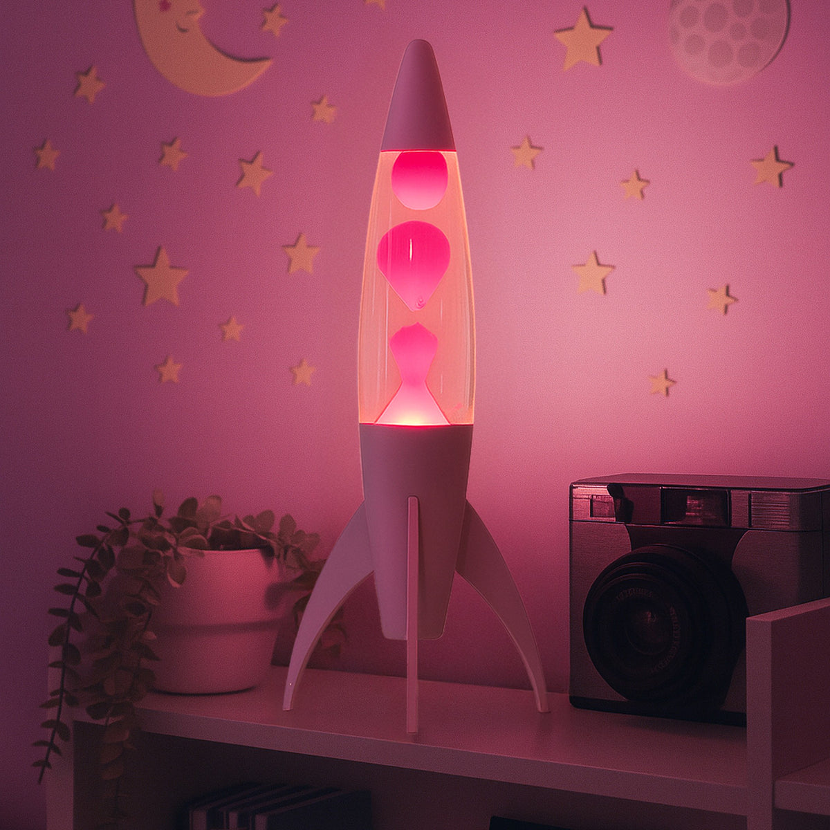 Lavalampe Rocket – Rosa Monochrom · Retro · 45 cm | Fisura