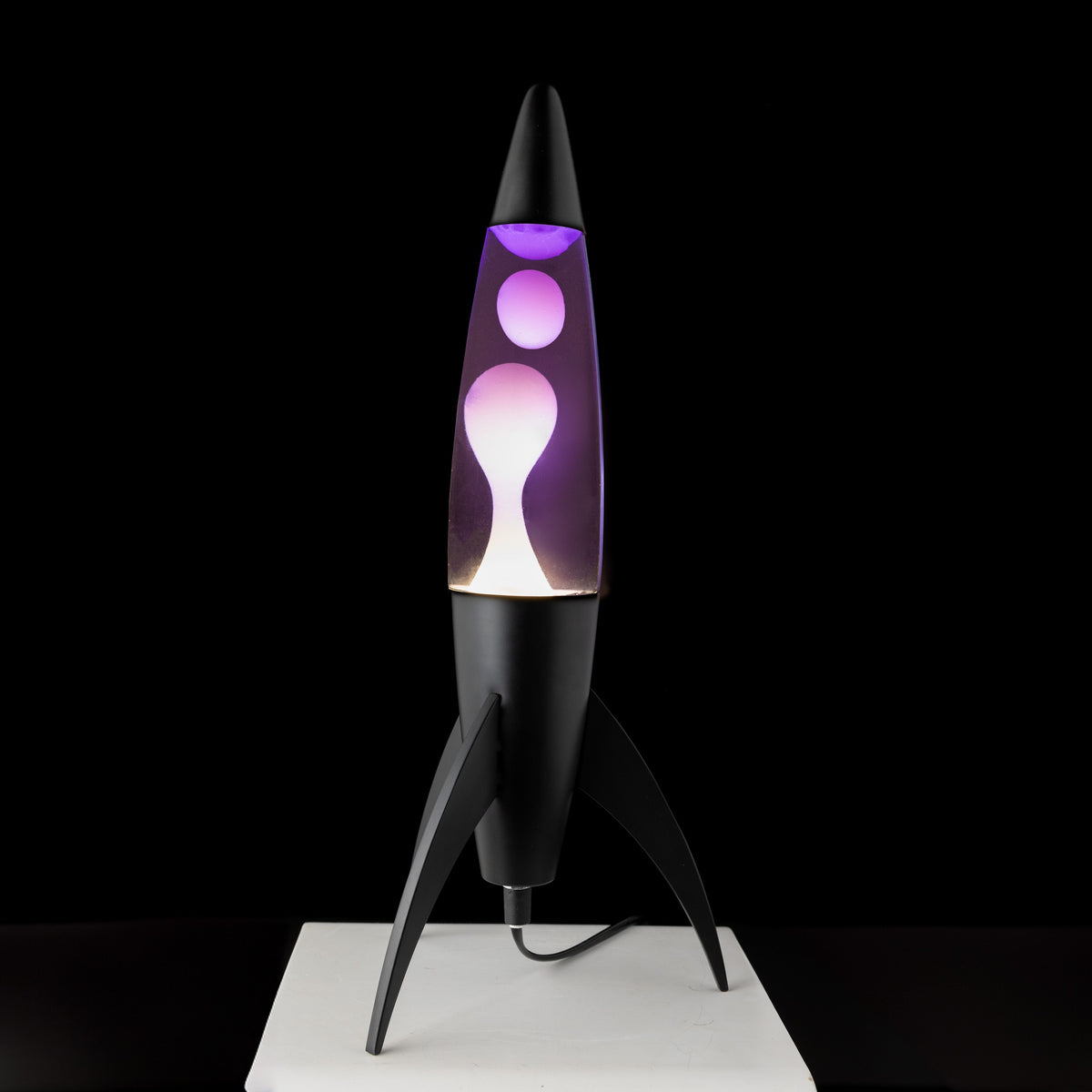 Lavalampe Rocket – Schwarz · Very Peri Lava · Retro · 45 cm | Fisura