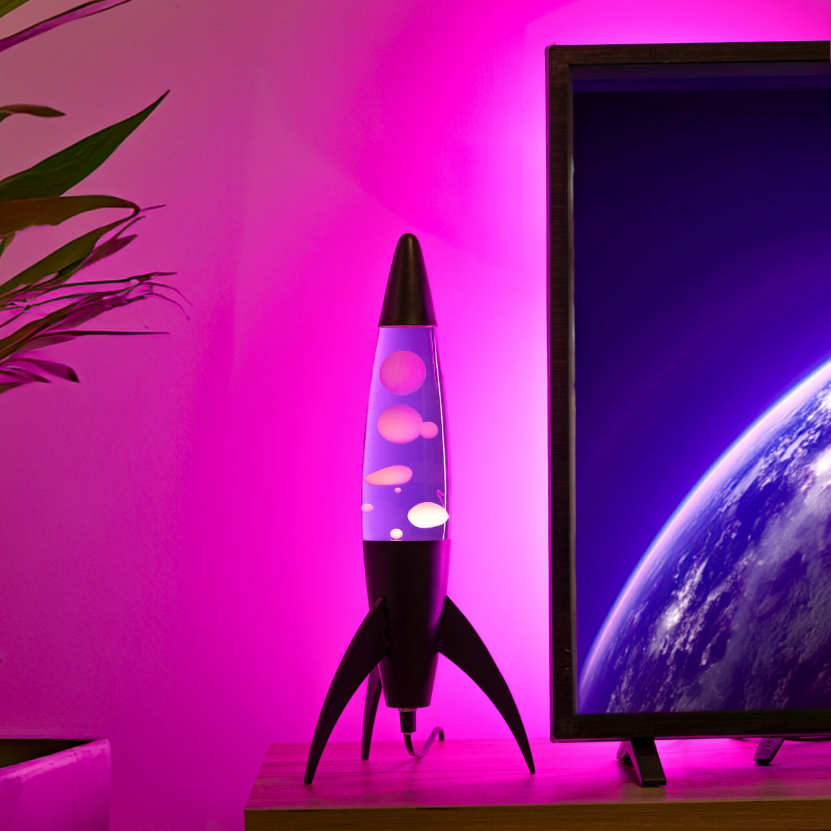 Lavalampe Rocket – Schwarz · Very Peri Lava · Retro · 45 cm | Fisura