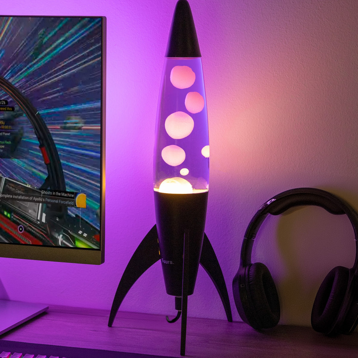 Lavalampe Rocket – Schwarz · Very Peri Lava · Retro · 45 cm | Fisura