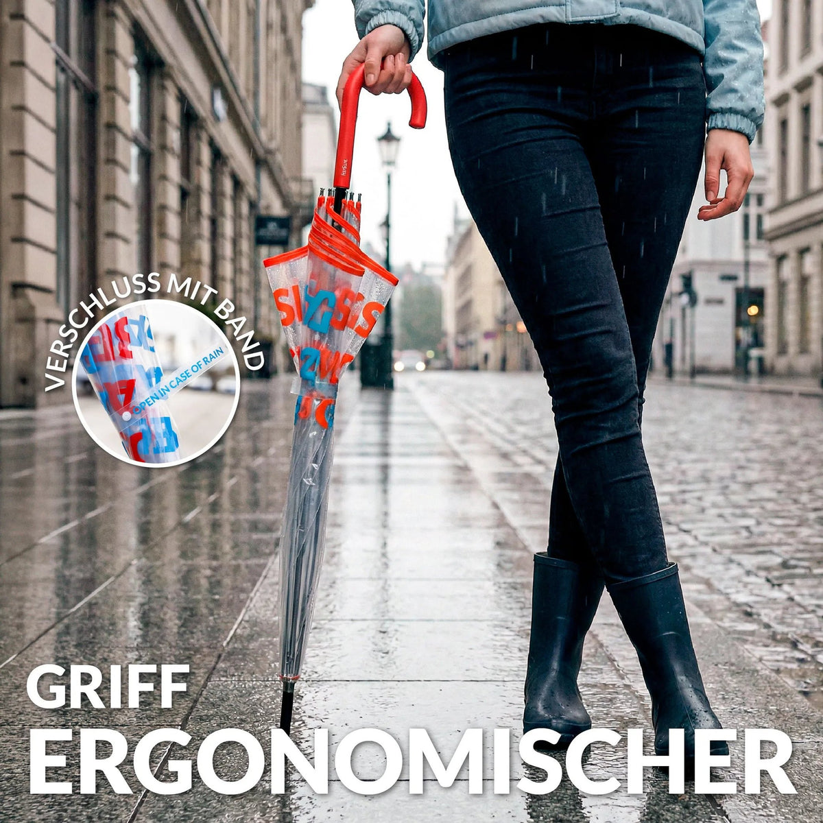 Regenschirm "open in case of..." – Transparent · Ø 103 cm | Fisura