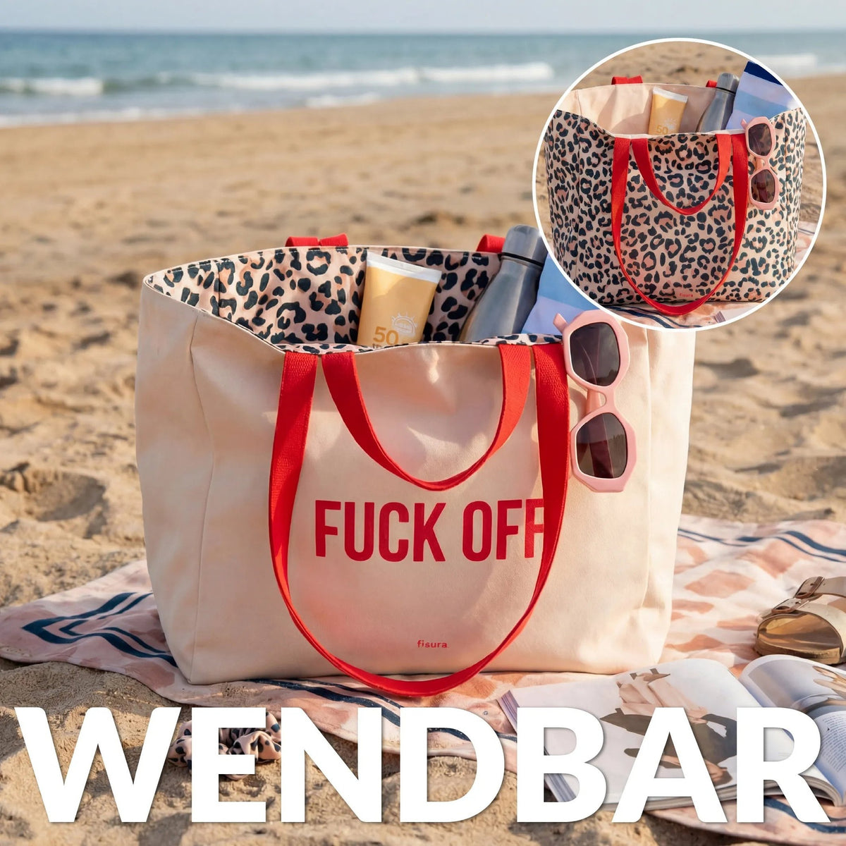 Strandtasche "Fuck Off" – wendbar · 36 × 31,5 cm | Fisura