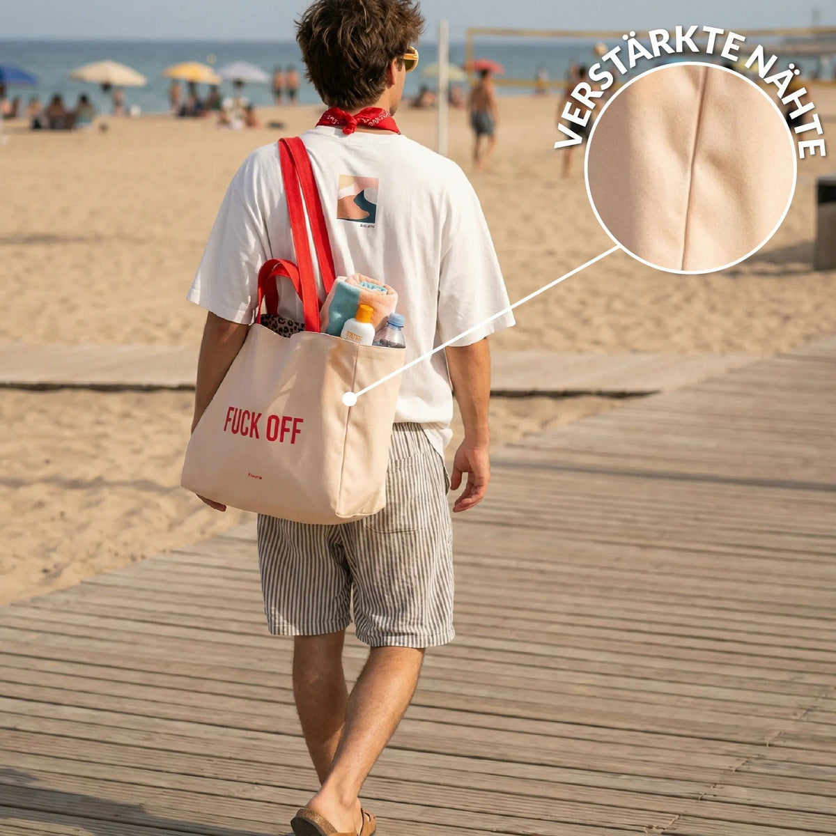 Strandtasche "Fuck Off" – wendbar · 36 × 31,5 cm | Fisura