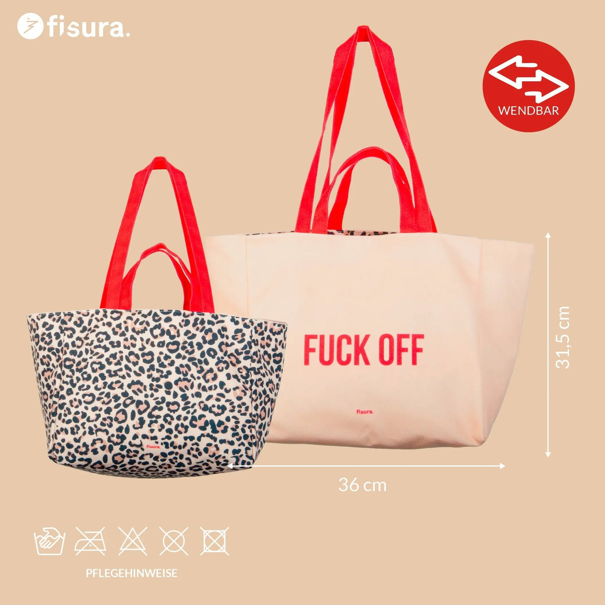 Strandtasche "Fuck Off" – wendbar · 36 × 31,5 cm | Fisura