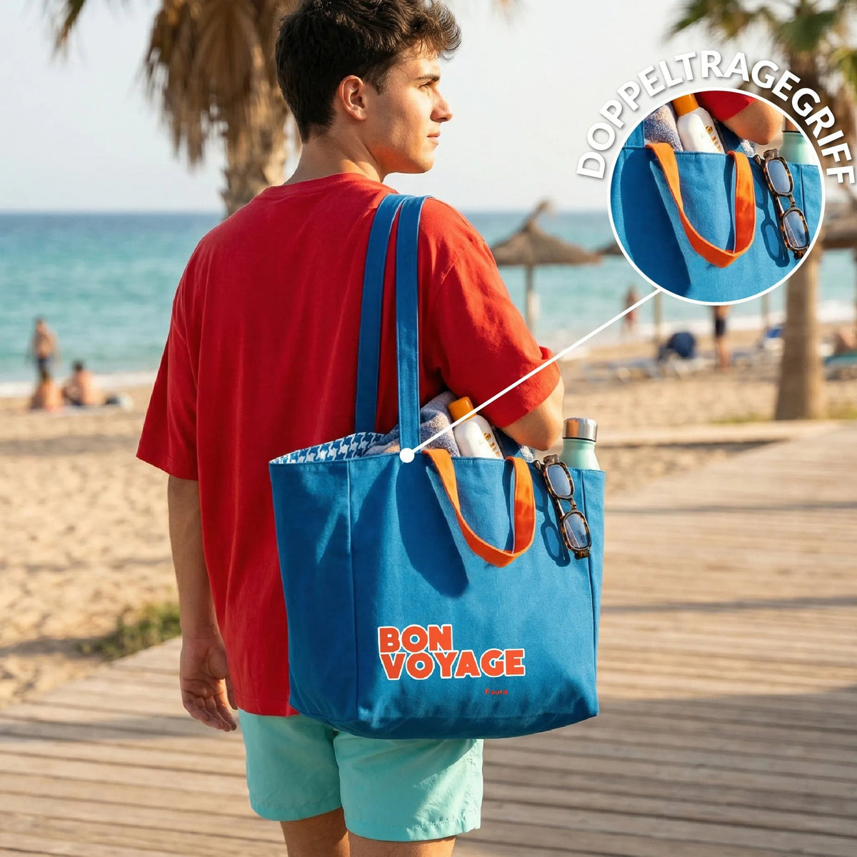 Strandtasche "Bon Voyage" – wendbar · 36 × 31,5 cm | Fisura