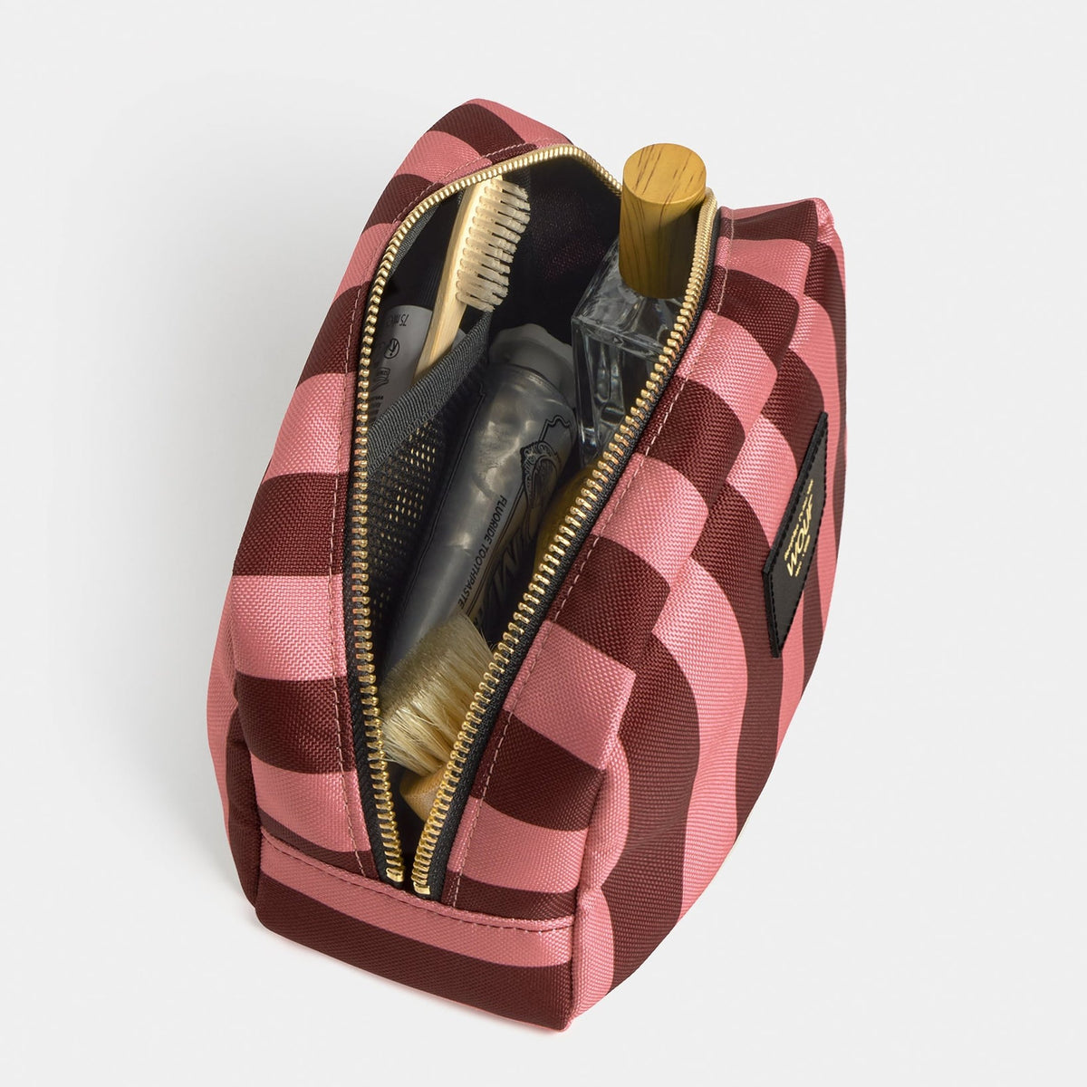 Kulturbeutel Sophie – Rosa · Streifenmuster · Recycelt · 20 cm | Wouf