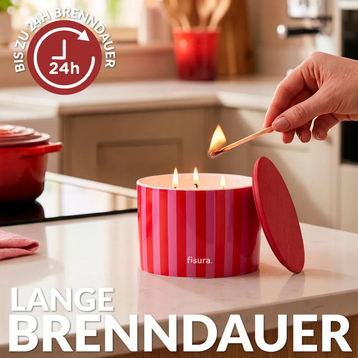 Duftkerze Streifen Rot-Rosa – Keramik · Himbeere | Fisura