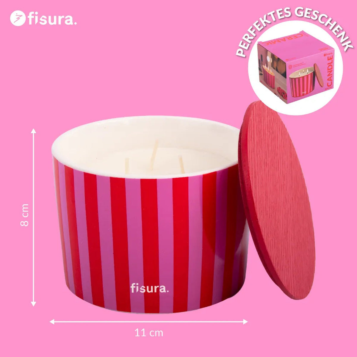 Duftkerze Streifen Rot-Rosa – Keramik · Himbeere | Fisura