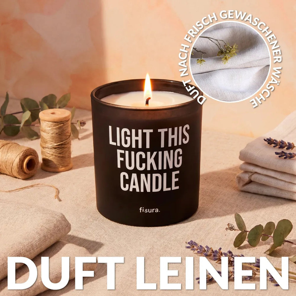 Duftlys "Light This Fucking Candle" – Glas · Frisk vasketøj | Fisura