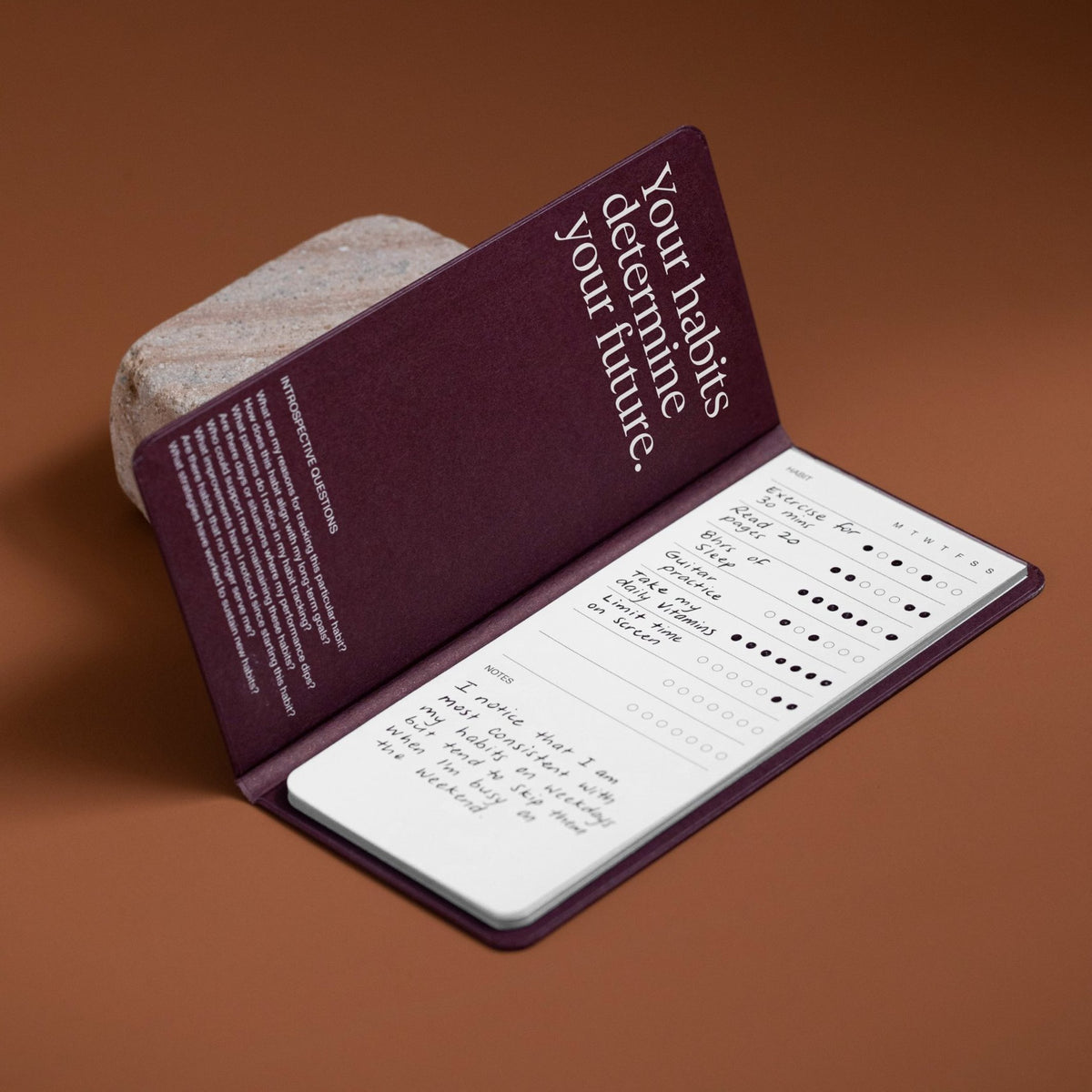 Habit Tracker Pro – Steinpapier · Bordeaux · 18,5 × 9 cm | Karst