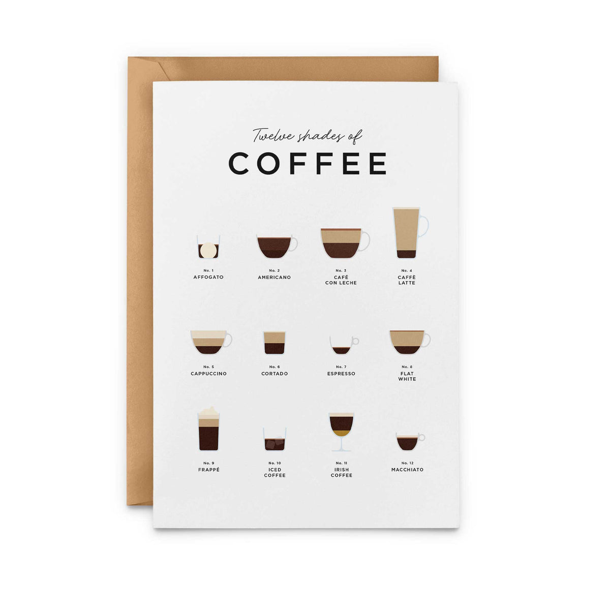 TWELVE SHADES of COFFEE – Grusskarte A5 | Everlong Print