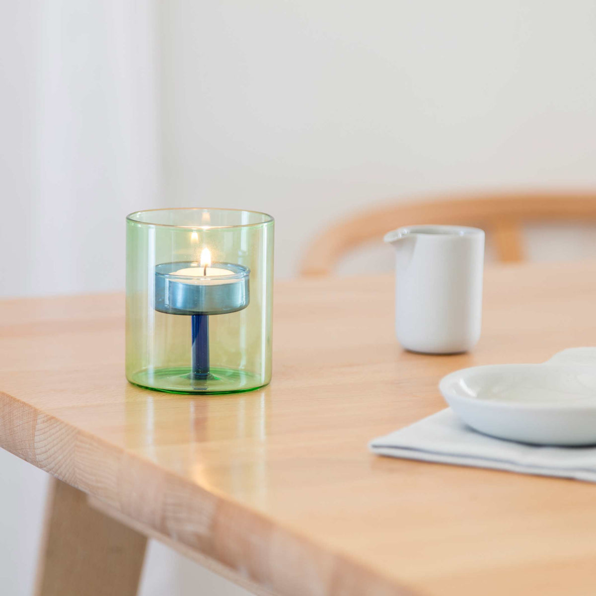 DUO TONE Tea Light Holder - zweifarbiger Glas-Teelicht-Halter Grün & Blau | Block Design