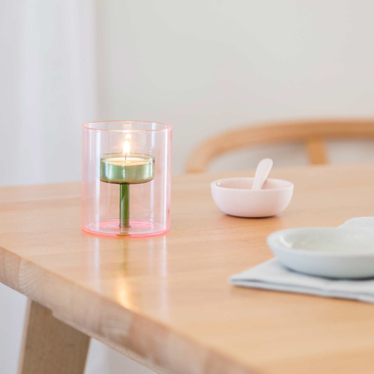 DUO TONE Tea Light Holder - zweifarbiger Glas-Teelicht-Halter Pink & Grün | Block Design