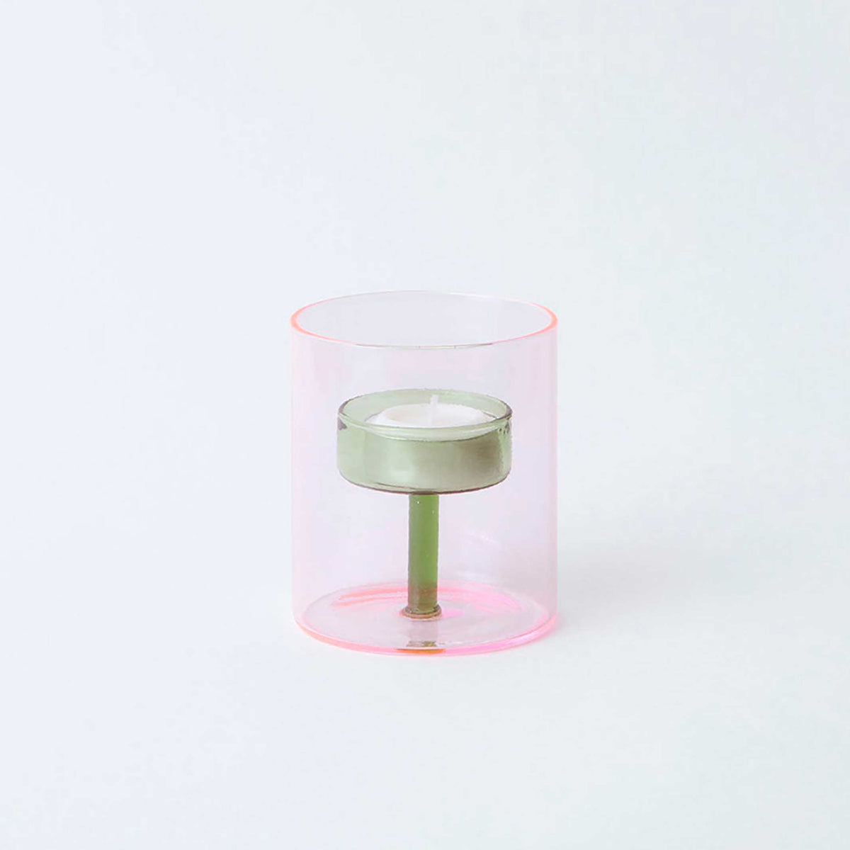 DUO TONE Tea Light Holder - zweifarbiger Glas-Teelicht-Halter Pink & Grün | Block Design