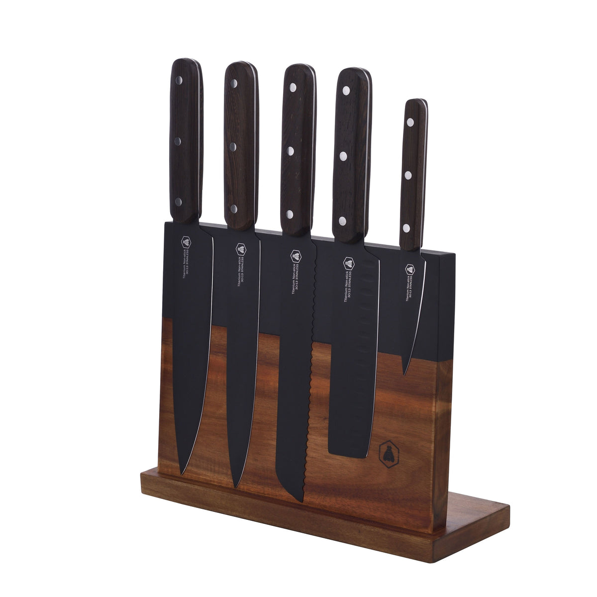 Magnetic Knife Block with 5 black Kitchen Knives | Laguiole