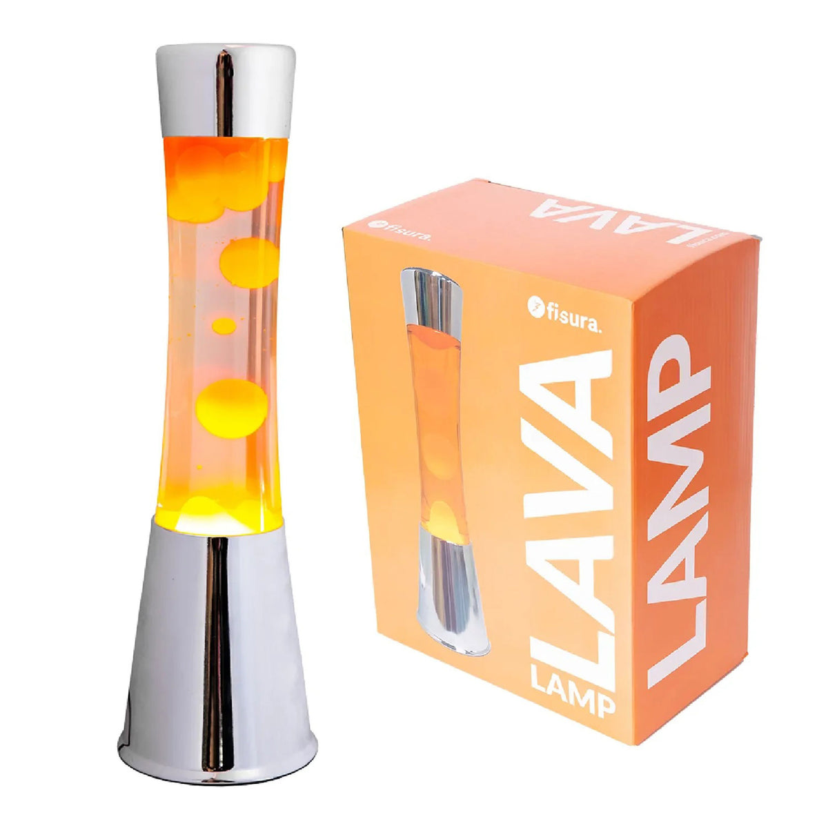 LAVALAMP - lampe à lave - pied chromé lave orange H=40cm | Fisura