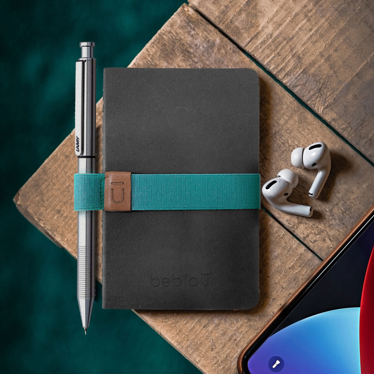POCKET NOTEBOOK | 3 kleine NOTIZBÜCHER mit Stiftehalter-Band | beblau