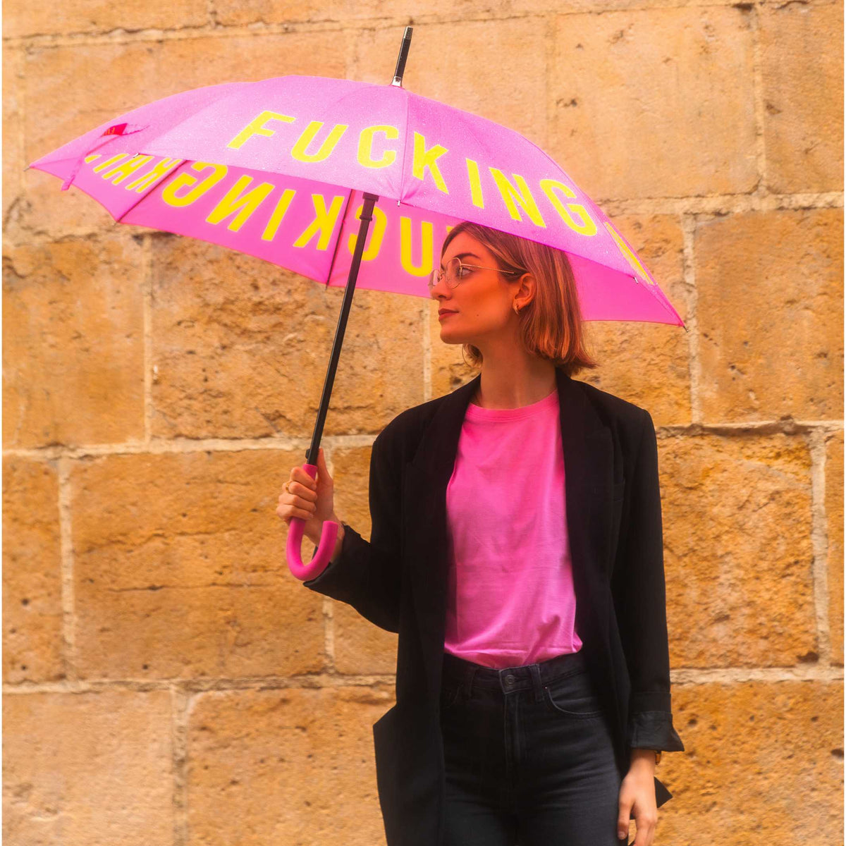 Umbrella "Fucking Rain" – Pink · Statement · Ø 106 cm | Fisura