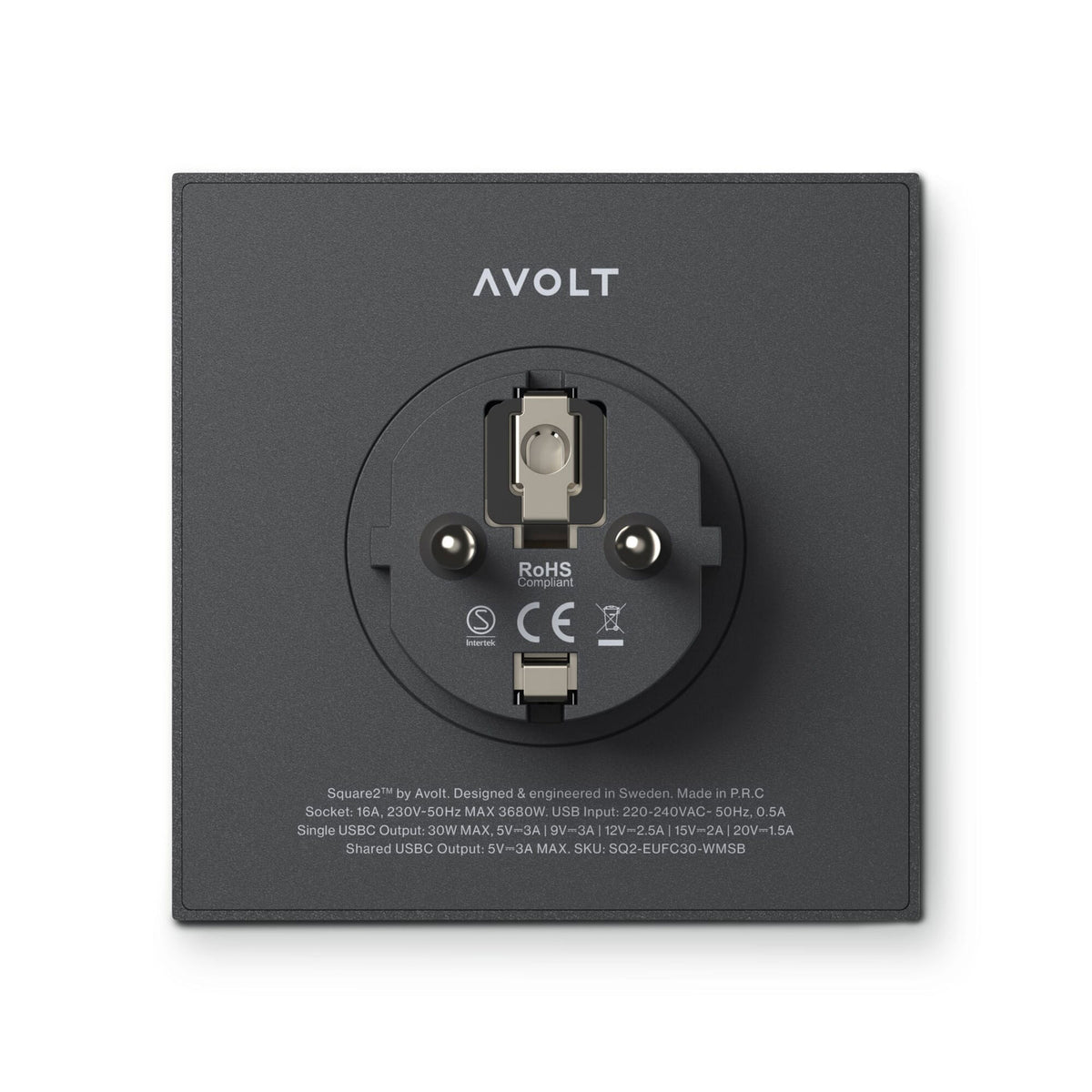 Steckdosenleiste "Square 2" – Schwarz · 3-fach · USB-C | Avolt
