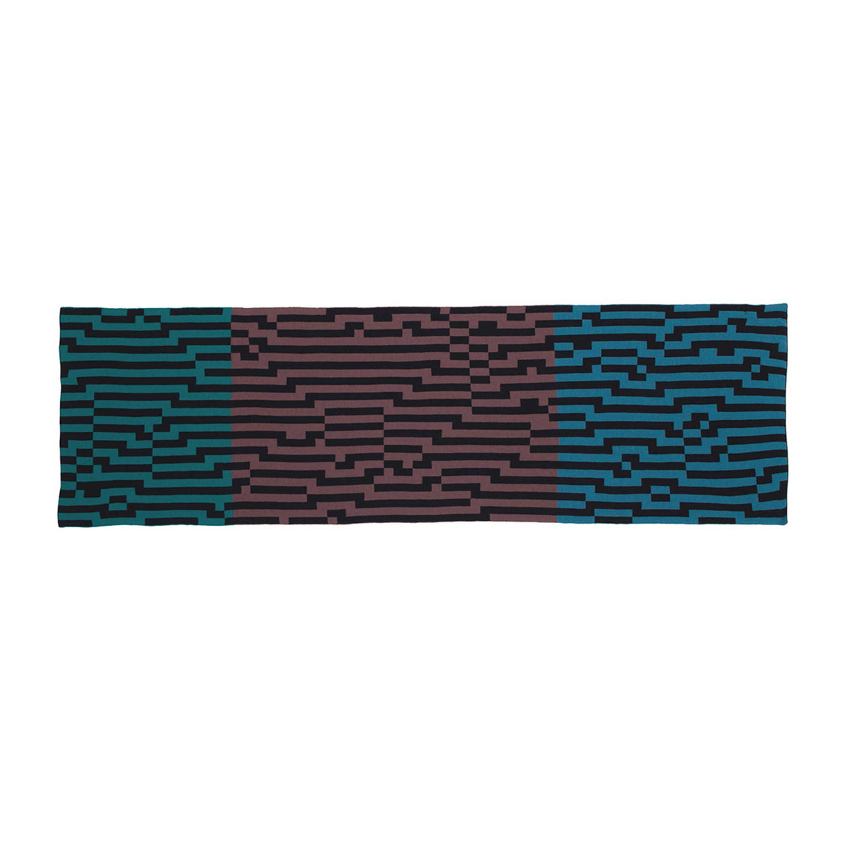 BITMAP ZOOM OUT 1 | Blau, Braun & mint-fabige SCHAL-STOLA | 194x64 cm | 100% Merino Wolle | Cristian Zuzunaga
