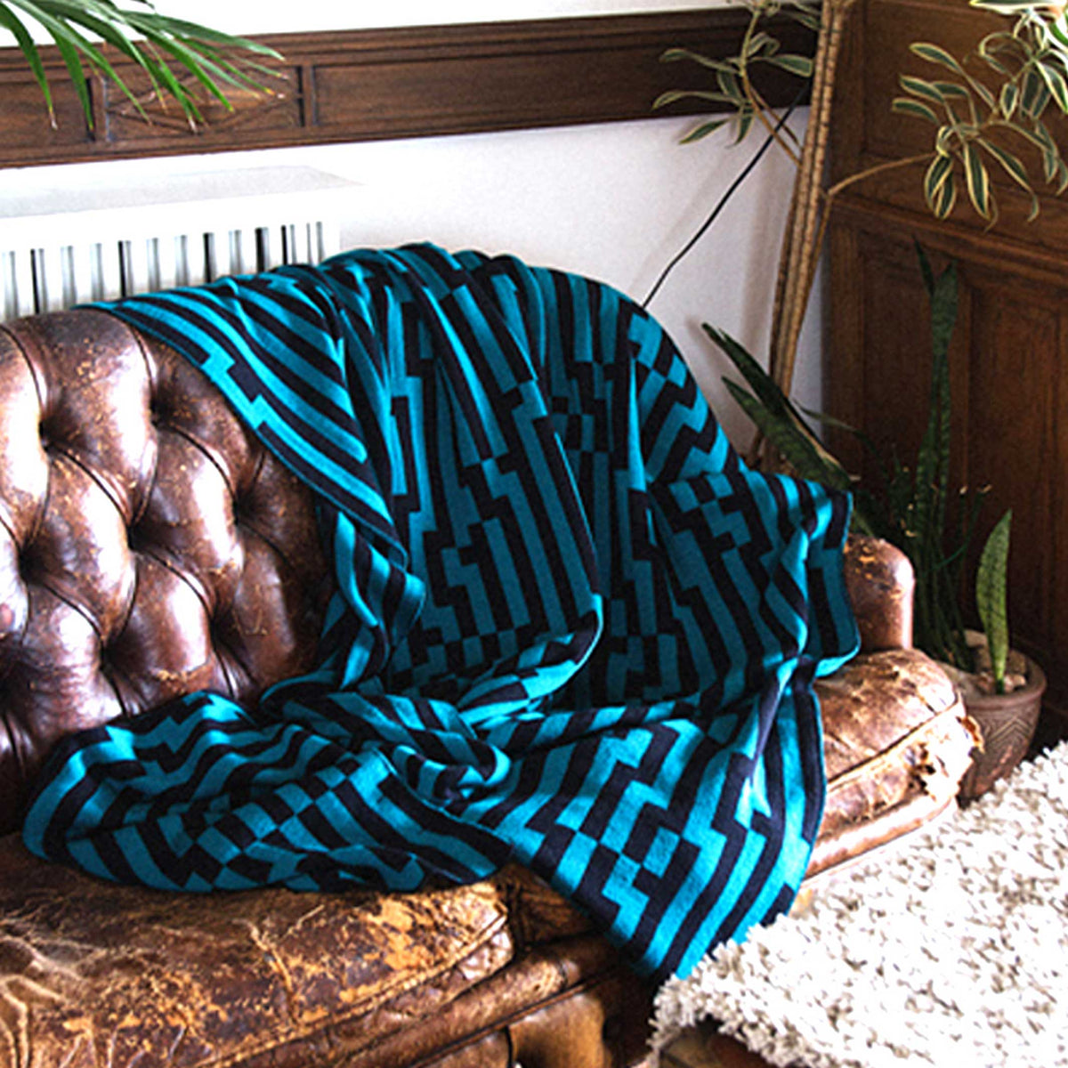 BITMAP ZOOM IN 4 | mint & black THROW | 180x140 cm | 100% Merino Wool | Cristian Zuzunaga
