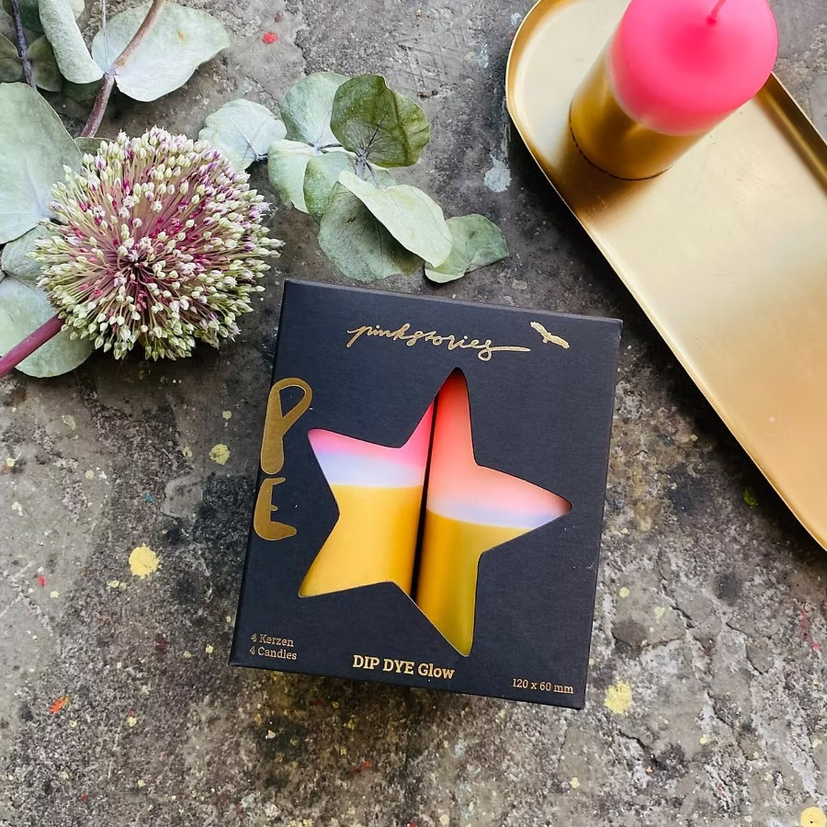 DIP DYE GLOW GOLDEN STAR | Weihnachts-Kerzen im 4er Set | Pink Stories