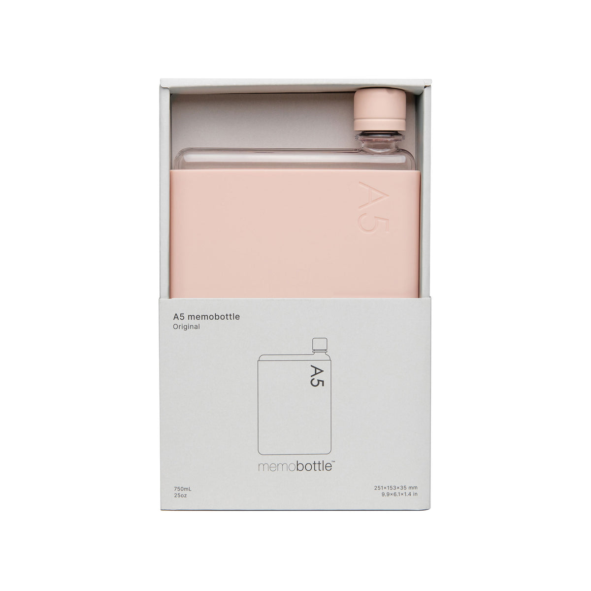 A5 memobottle BUNDLE Rosa | flache TRINK- & WASSERFLASCHE mit SILIKON-HÜLLE | 750ml