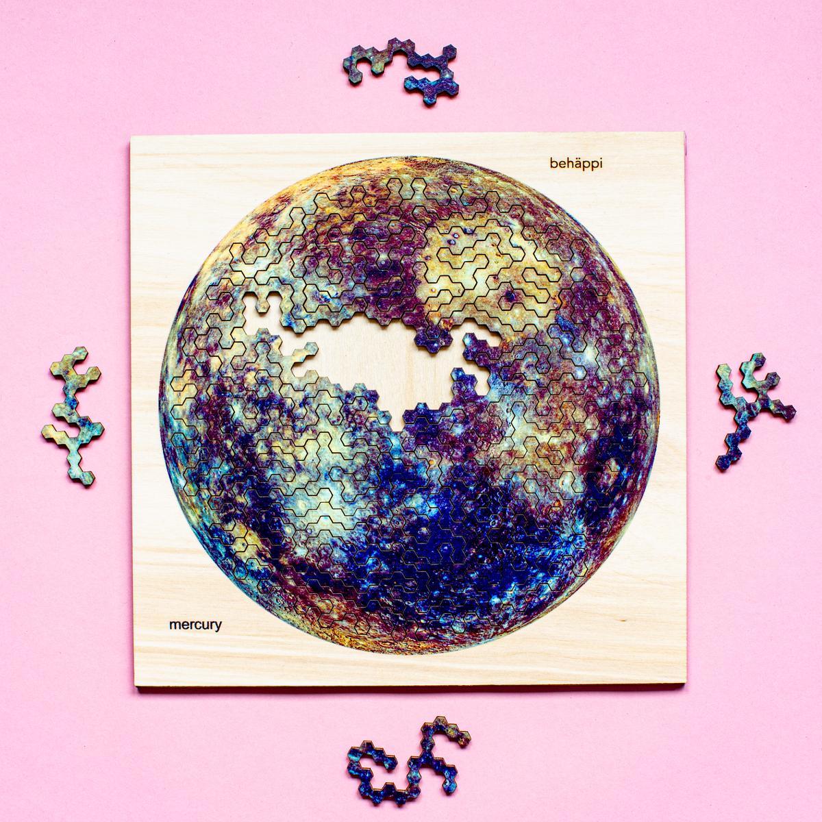 MERKUR - Außergewöhnliches IQ-HOLZPUZZLE - PLANETEN-Serie - Level Schwer | Behäppi