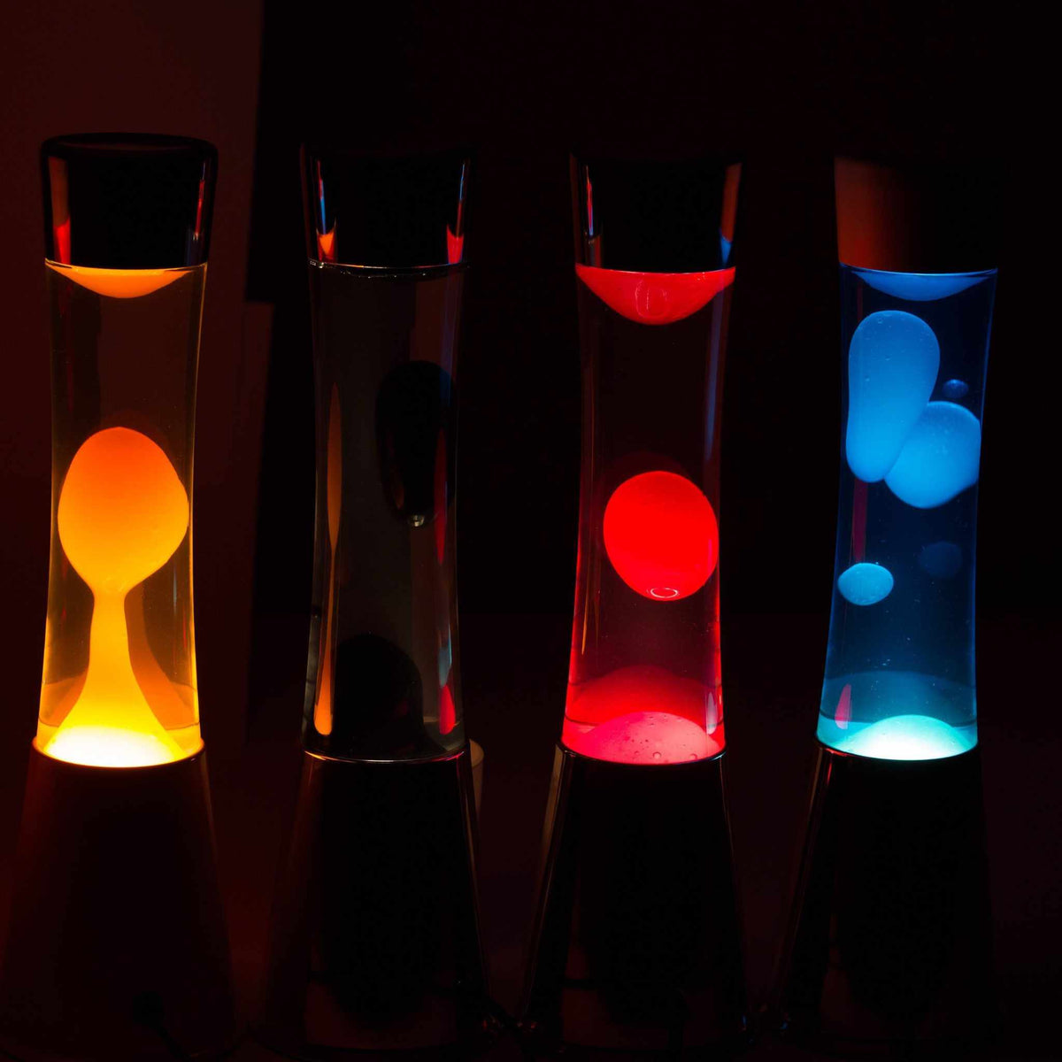 Lava Lamp Tower – Chrome · Red Lava · Retro · 39.5 cm | Fisura