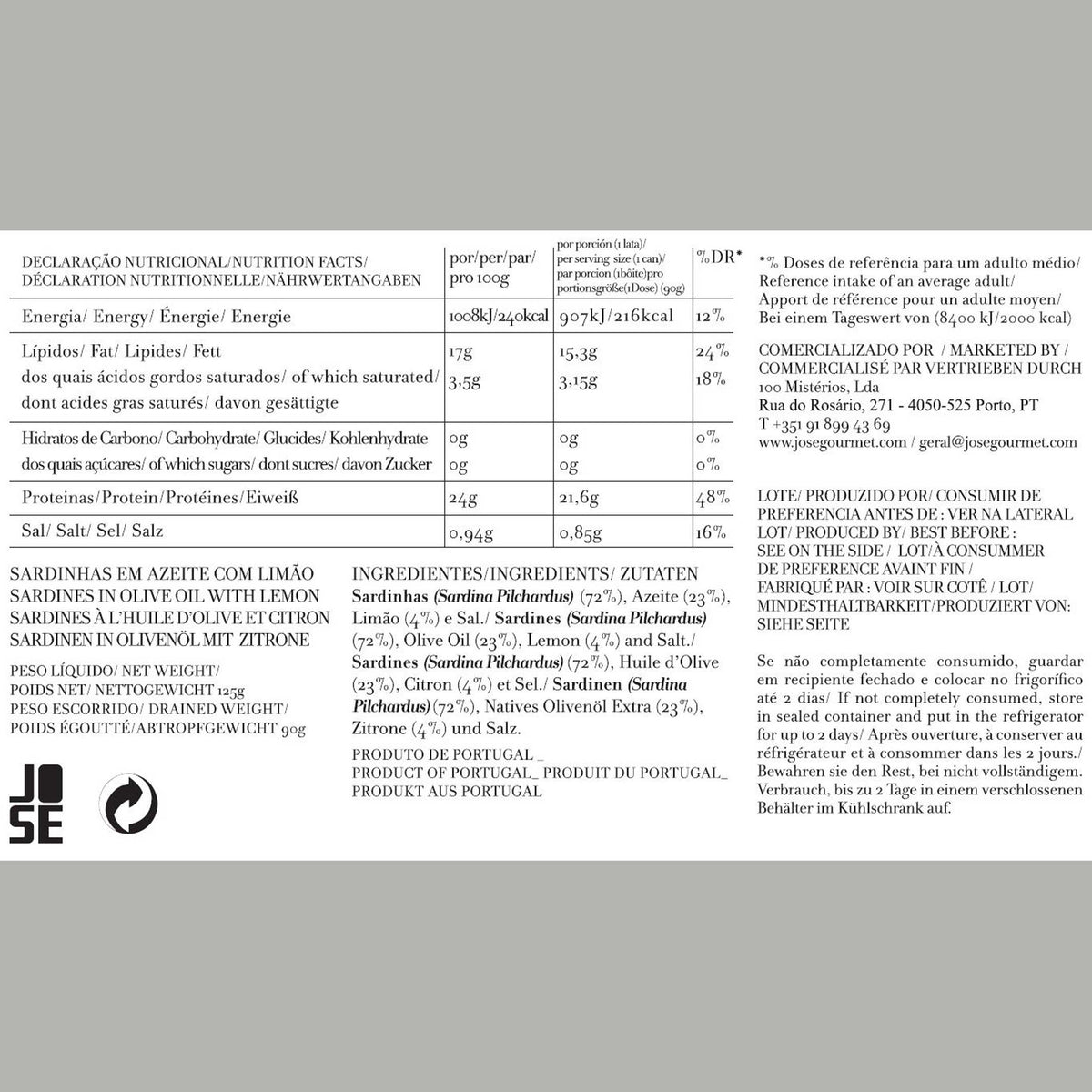 Sardinen mit Zitrone in Olivenöl – 120 g | José Gourmet