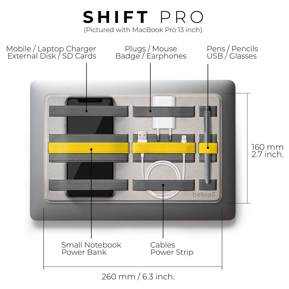 SHIFT PRO | klebbarer Laptop-ORGANIZER | 26x16 cm | beblau