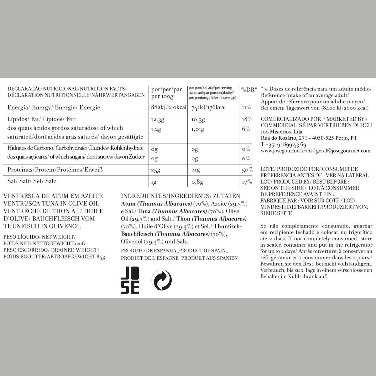 Ventresca-Thunfisch in Olivenöl – 120 g | José Gourmet